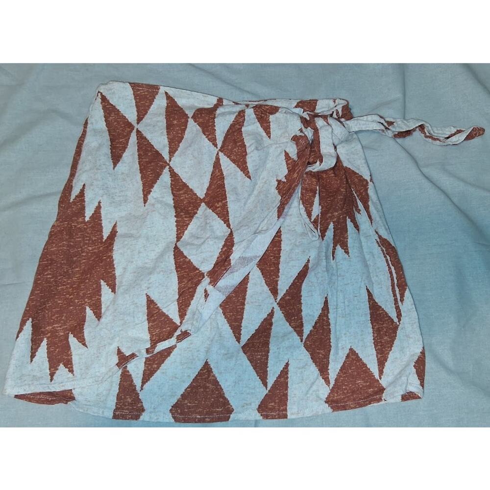 Geometric Wrap Skirt – Size Small – Rust Orange & White – Boho Chic